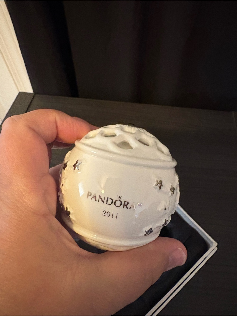 Pandora white and black holiday ornament with ribbon - Picture 3 of 7